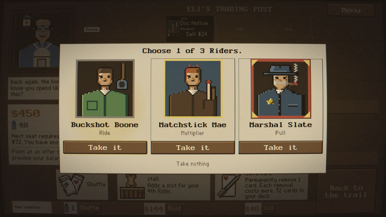 A rider crate opened: choose one of three riders.
